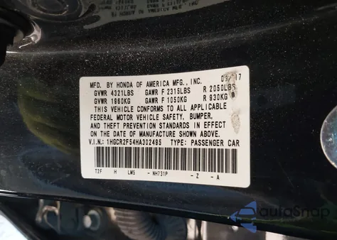 2017 Honda Accord Sport from USA, damaged, VIN 1HGCR2F54HA302495